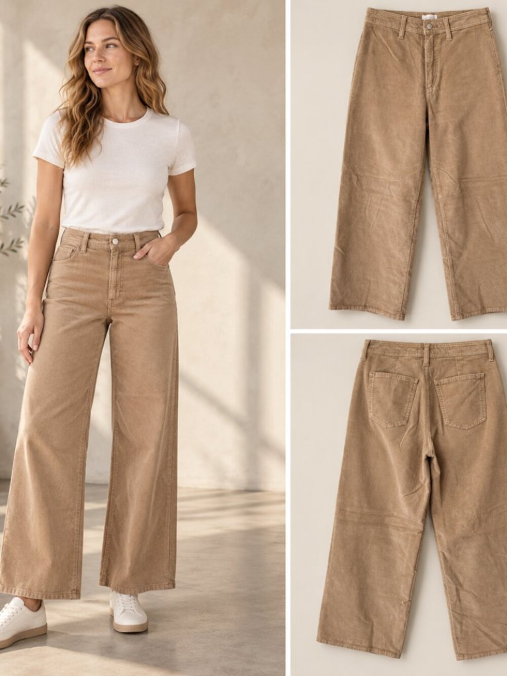 Universal Thread Corduroy Sailor Wide Leg Pants Beige Tan Size 8R Utility